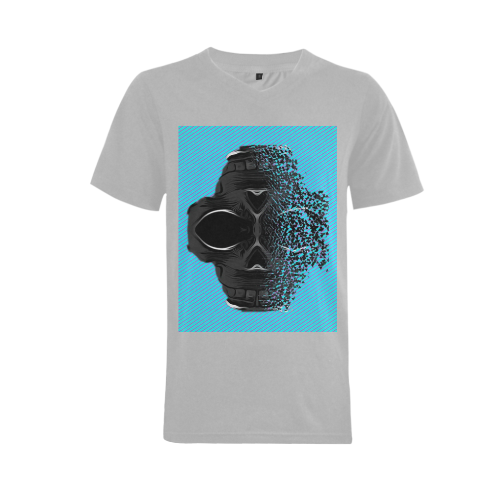 fractal black skull portrait with blue abstract background Men's V-Neck T-shirt (USA Size) (Model T10)