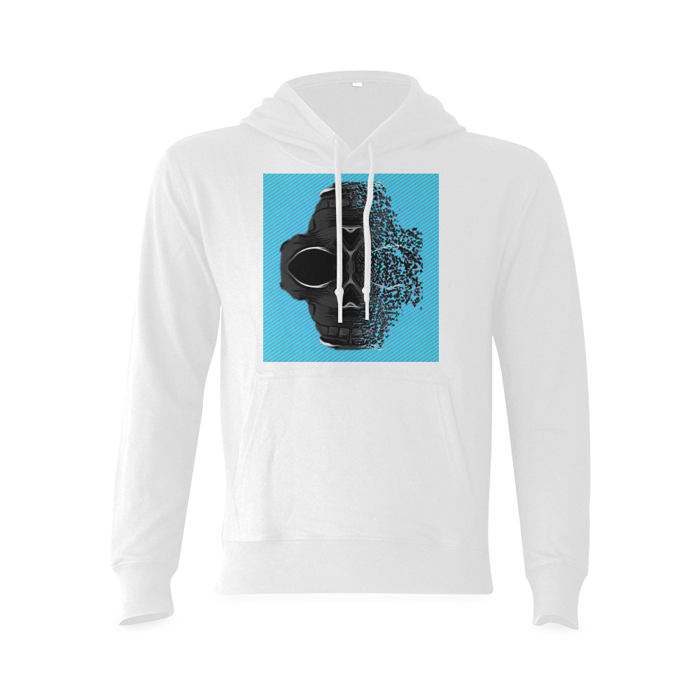 fractal black skull portrait with blue abstract background Oceanus Hoodie Sweatshirt (Model H03)