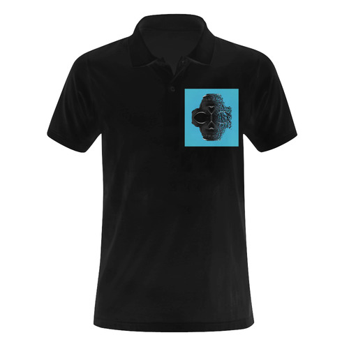 fractal black skull portrait with blue abstract background Men's Polo Shirt (Model T24)