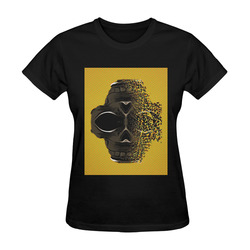 fractal black skull portrait with orange abstract background Sunny Women's T-shirt (Model T05)