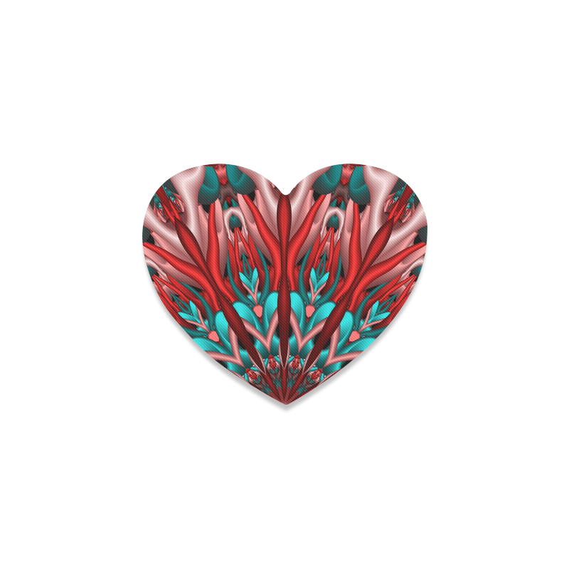 Pink teal fractal mandala Upwards Version Heart Coaster