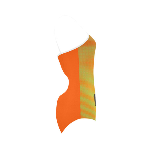 fractal black skull portrait with orange abstract background Strap Swimsuit ( Model S05)