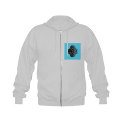 fractal black skull portrait with blue abstract background Gildan Full Zip Hooded Sweatshirt (Model H02)