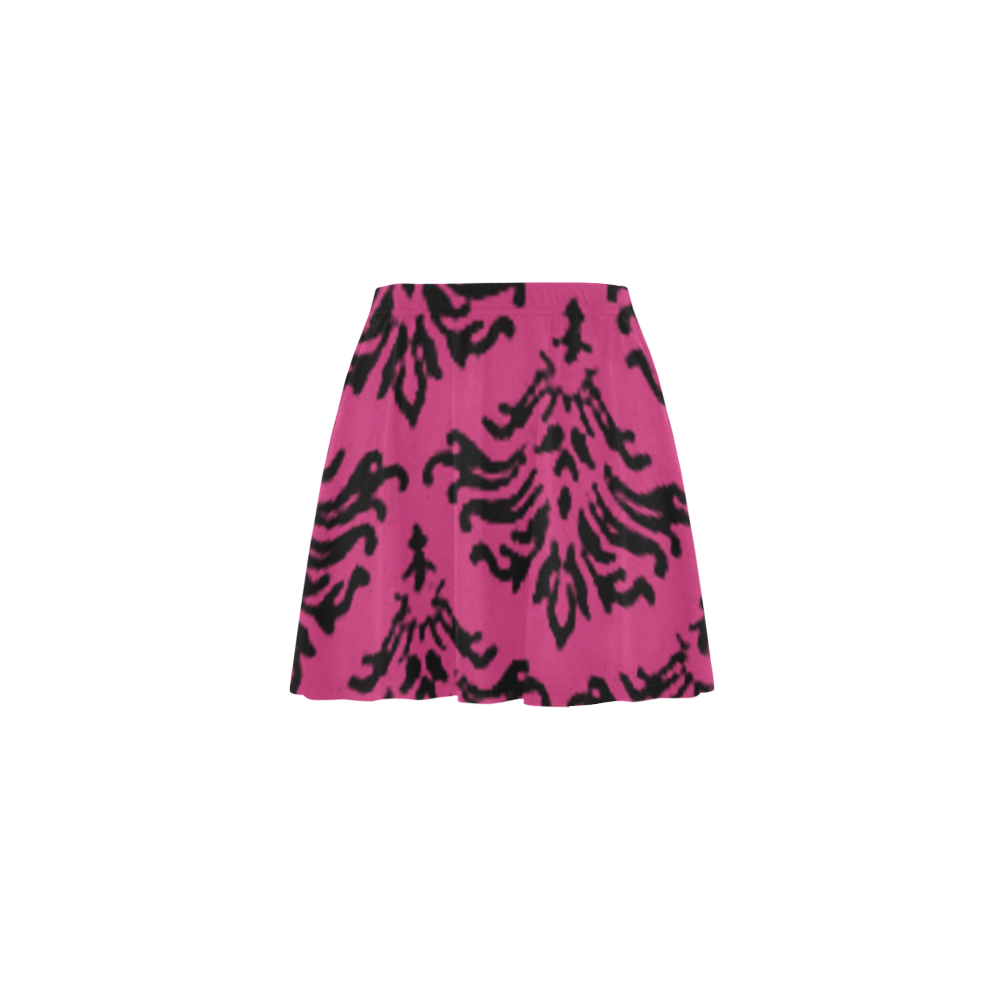 Pink Yarrow Damask Mini Skating Skirt (Model D36)