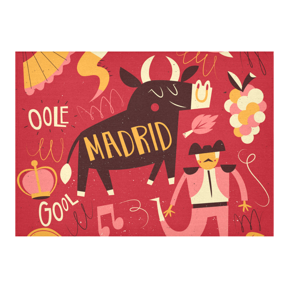 Funny Madrid Travel Bull Bullfighter Guitar Cotton Linen Tablecloth 60"x 84"