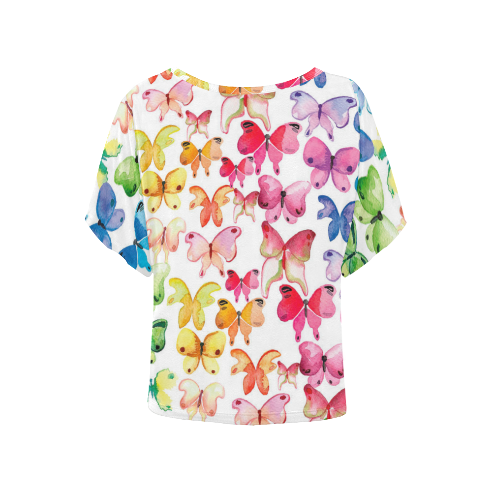 Rainbow Butterflies Women's Batwing-Sleeved Blouse T shirt (Model T44)