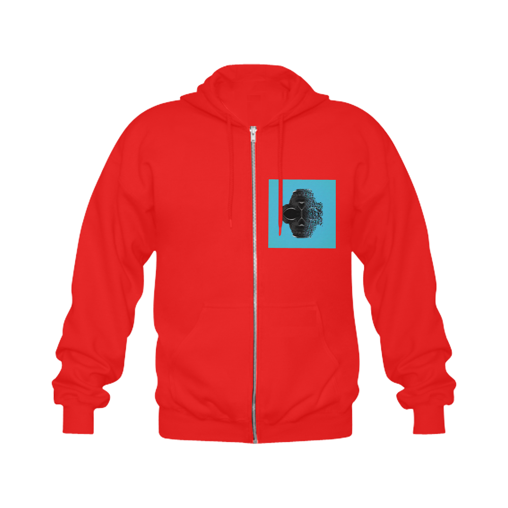 fractal black skull portrait with blue abstract background Gildan Full Zip Hooded Sweatshirt (Model H02)