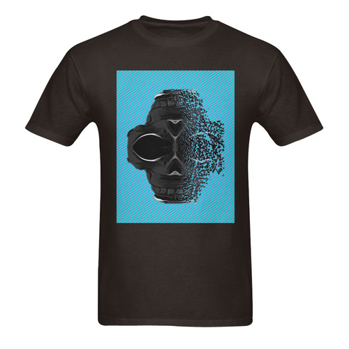 fractal black skull portrait with blue abstract background Sunny Men's T- shirt (Model T06)