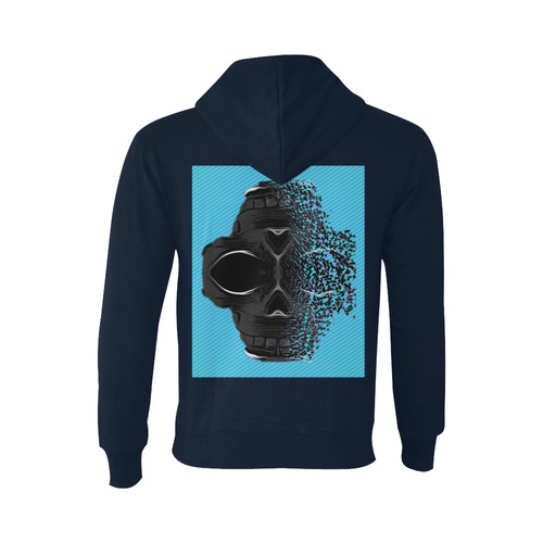 fractal black skull portrait with blue abstract background Oceanus Hoodie Sweatshirt (NEW) (Model H03)
