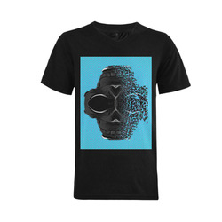 fractal black skull portrait with blue abstract background Men's V-Neck T-shirt (USA Size) (Model T10)