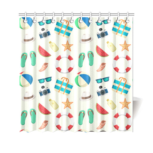 Summer Beach Fun Watermelon Camera Flipflops Shower Curtain 69"x70"