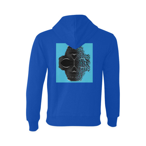 fractal black skull portrait with blue abstract background Oceanus Hoodie Sweatshirt (Model H03)