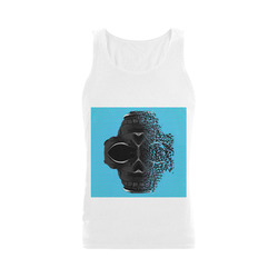 fractal black skull portrait with blue abstract background Plus-size Men's Shoulder-Free Tank Top (Model T33)