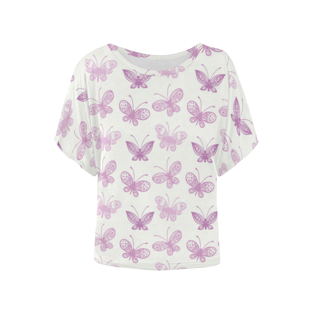 Fantastic Pink Butterflies Women's Batwing-Sleeved Blouse T shirt (Model T44)