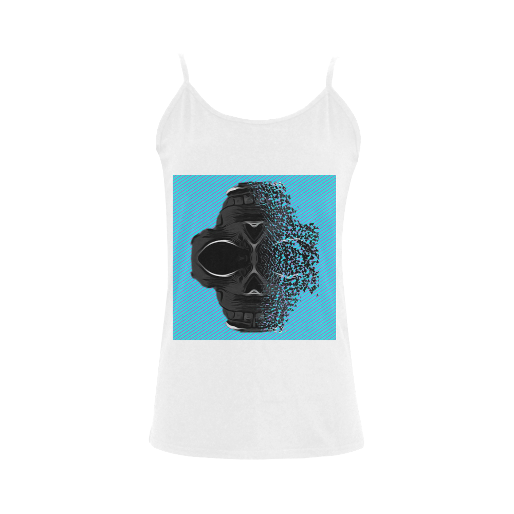 fractal black skull portrait with blue abstract background Women's Spaghetti Top (USA Size) (Model T34)