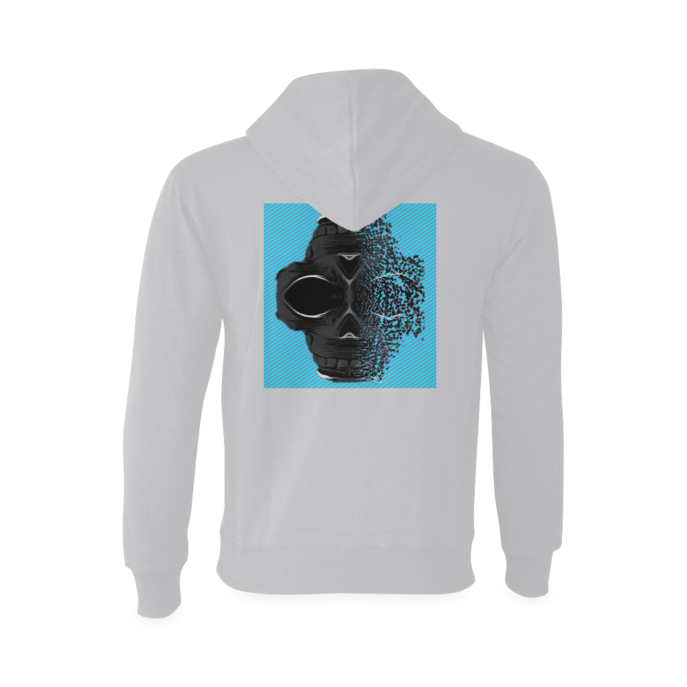 fractal black skull portrait with blue abstract background Oceanus Hoodie Sweatshirt (Model H03)