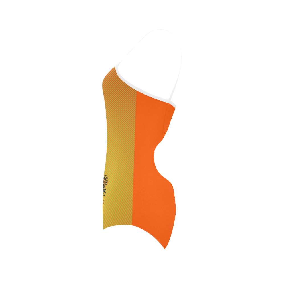 fractal black skull portrait with orange abstract background Strap Swimsuit ( Model S05)