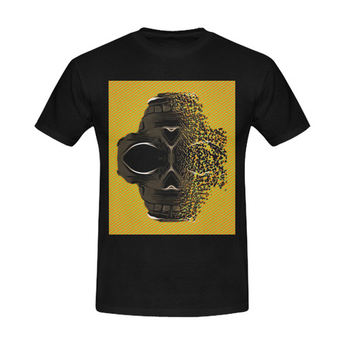 fractal black skull portrait with orange abstract background Men's Slim Fit T-shirt (Model T13)