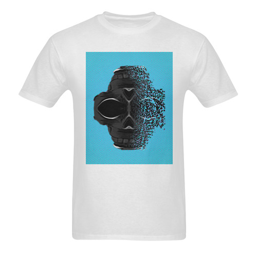 fractal black skull portrait with blue abstract background Sunny Men's T- shirt (Model T06)