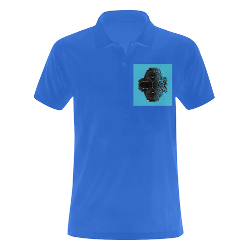 fractal black skull portrait with blue abstract background Men's Polo Shirt (Model T24)