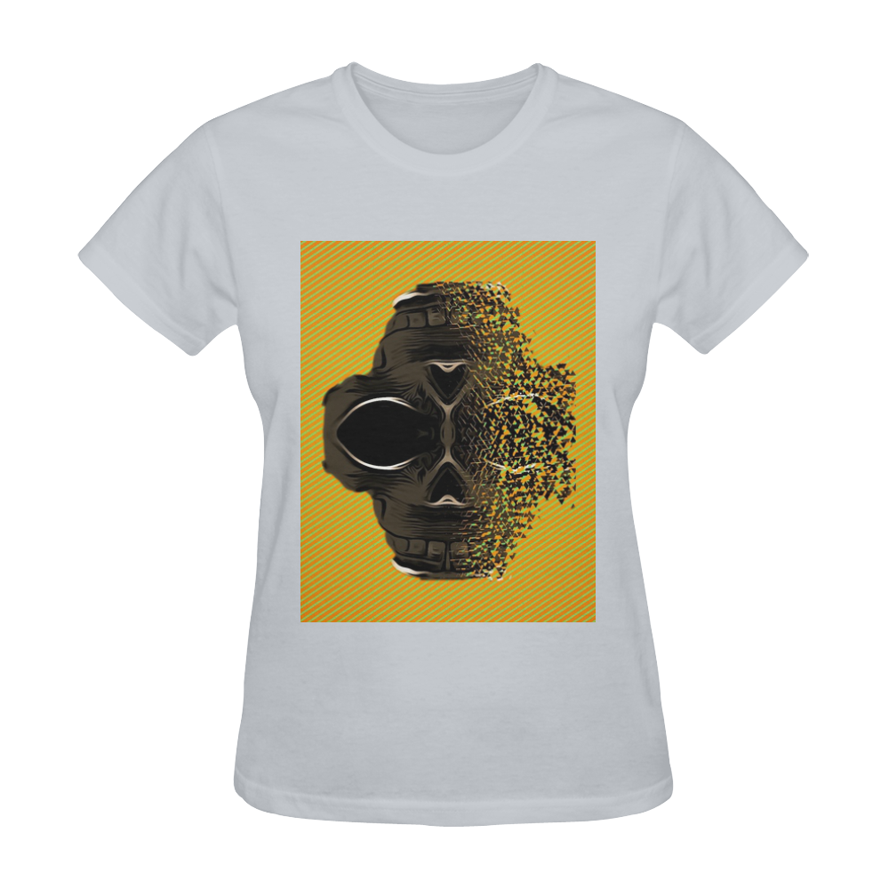 fractal black skull portrait with orange abstract background Sunny Women's T-shirt (Model T05)