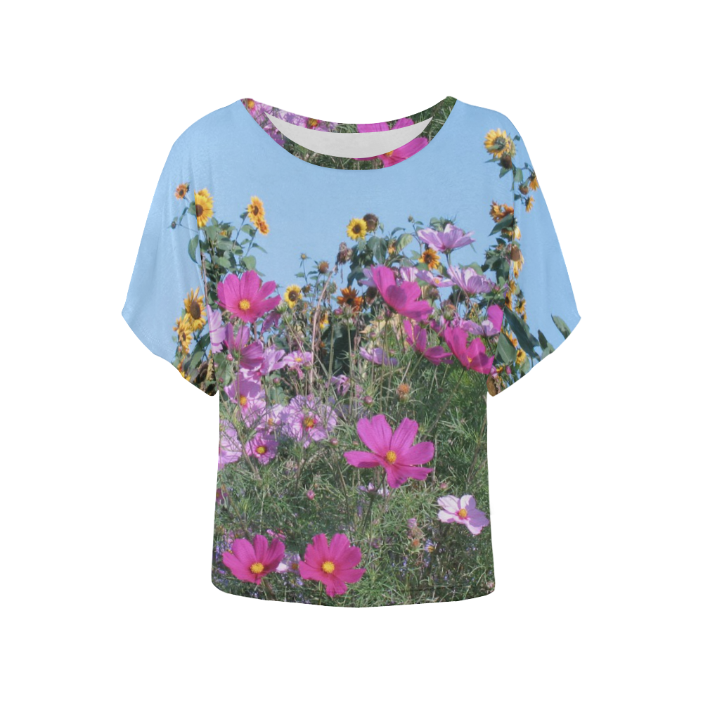 Somer Flower Women's Batwing-Sleeved Blouse T shirt (Model T44)
