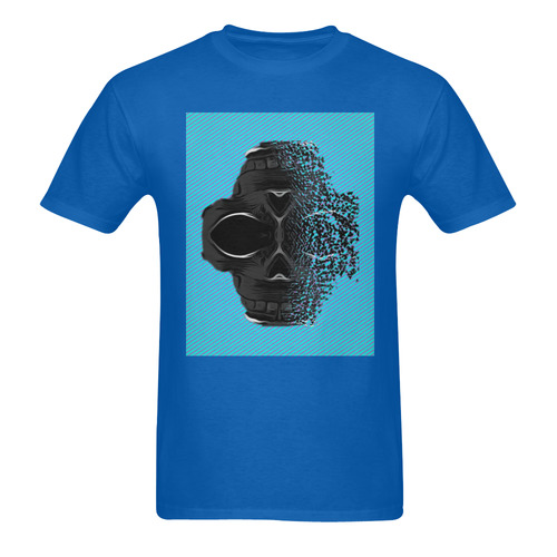 fractal black skull portrait with blue abstract background Men's T-Shirt in USA Size (Two Sides Printing)