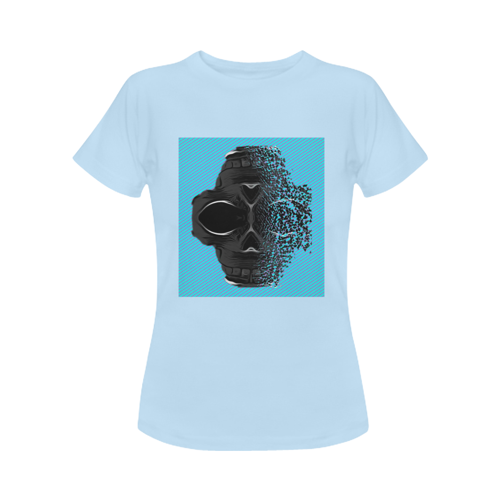 fractal black skull portrait with blue abstract background Women's Classic T-Shirt (Model T17）