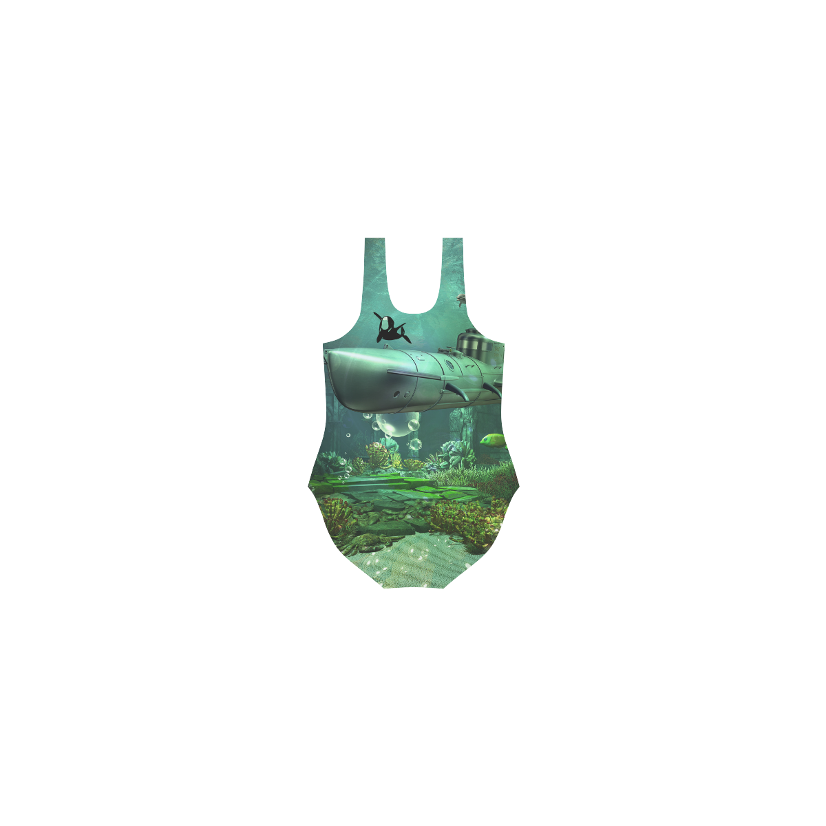 Awesome submarine with orca Vest One Piece Swimsuit (Model S04)