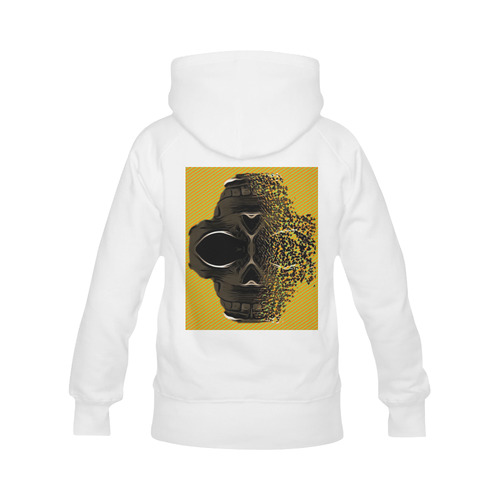 fractal black skull portrait with orange abstract background Men's Classic Hoodie (Remake) (Model H10)