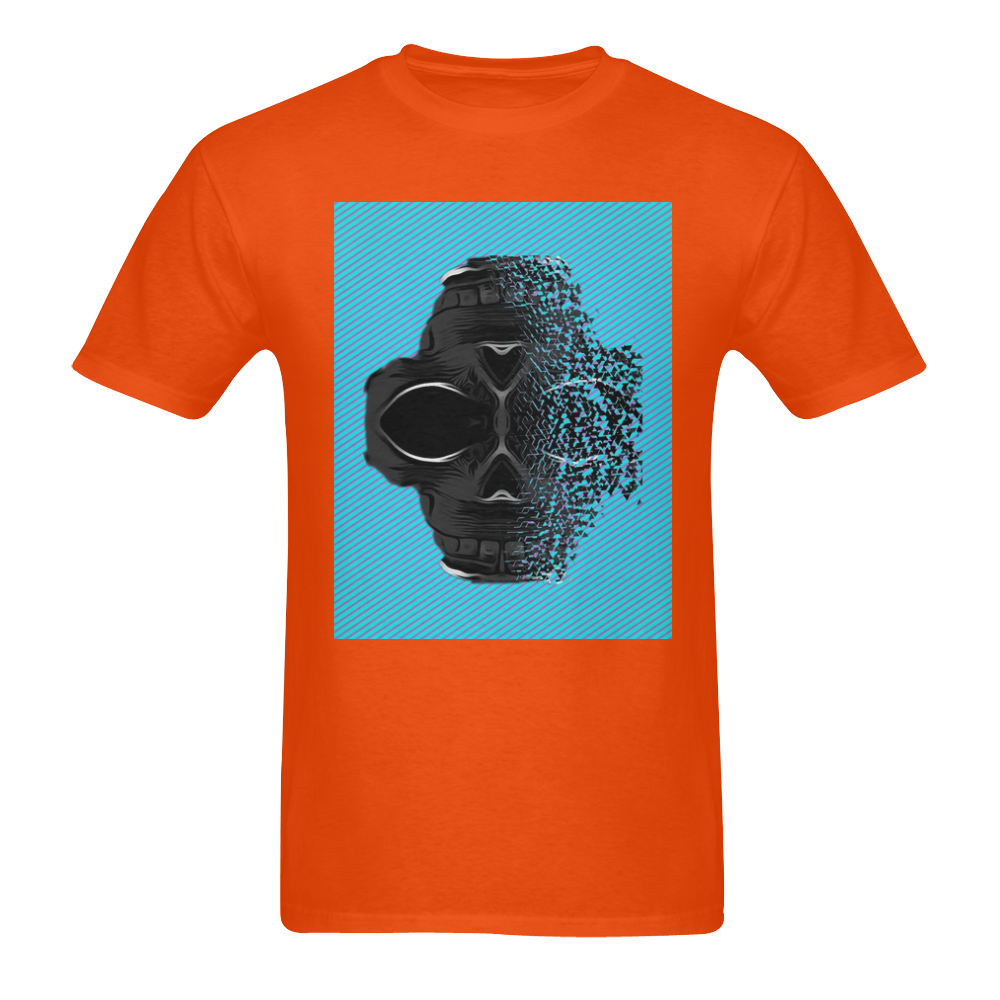 fractal black skull portrait with blue abstract background Sunny Men's T- shirt (Model T06)