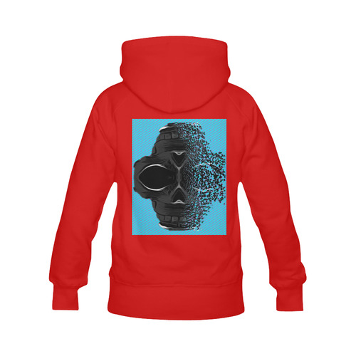 fractal black skull portrait with blue abstract background Men's Classic Hoodie (Remake) (Model H10)