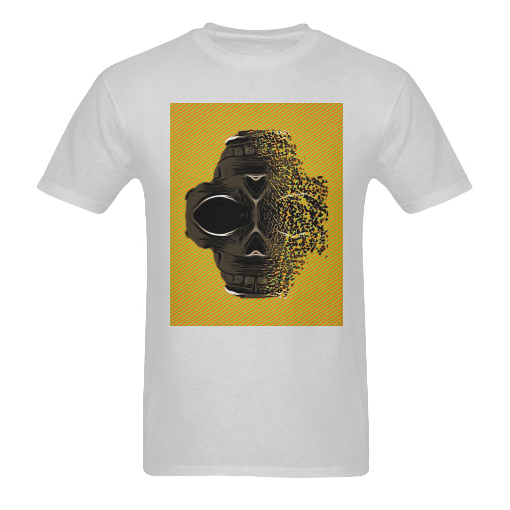 fractal black skull portrait with orange abstract background Sunny Men's T- shirt (Model T06)
