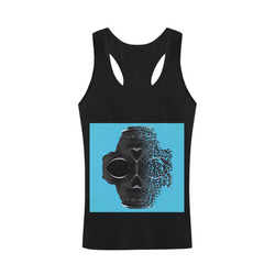 fractal black skull portrait with blue abstract background Men's I-shaped Tank Top (Model T32)