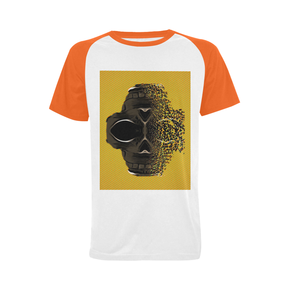 fractal black skull portrait with orange abstract background Men's Raglan T-shirt (USA Size) (Model T11)