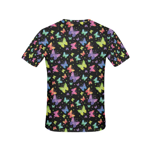 Colorful Butterflies Black Edition All Over Print T-Shirt for Women (USA Size) (Model T40)