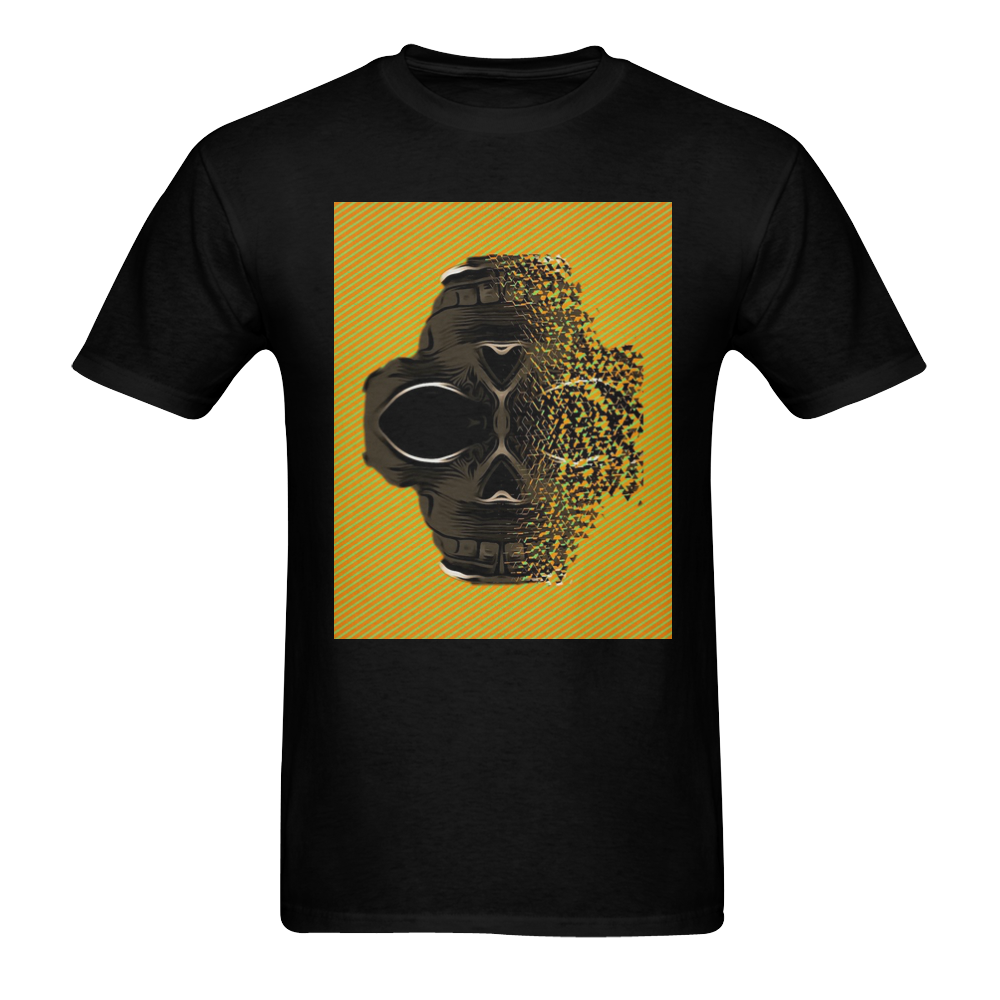 fractal black skull portrait with orange abstract background Sunny Men's T- shirt (Model T06)