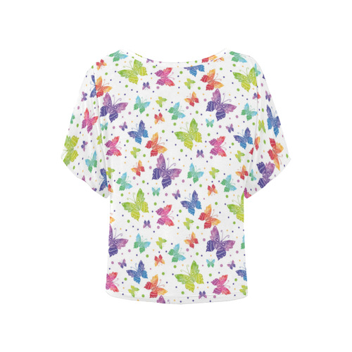 Colorful Butterflies Women's Batwing-Sleeved Blouse T shirt (Model T44)