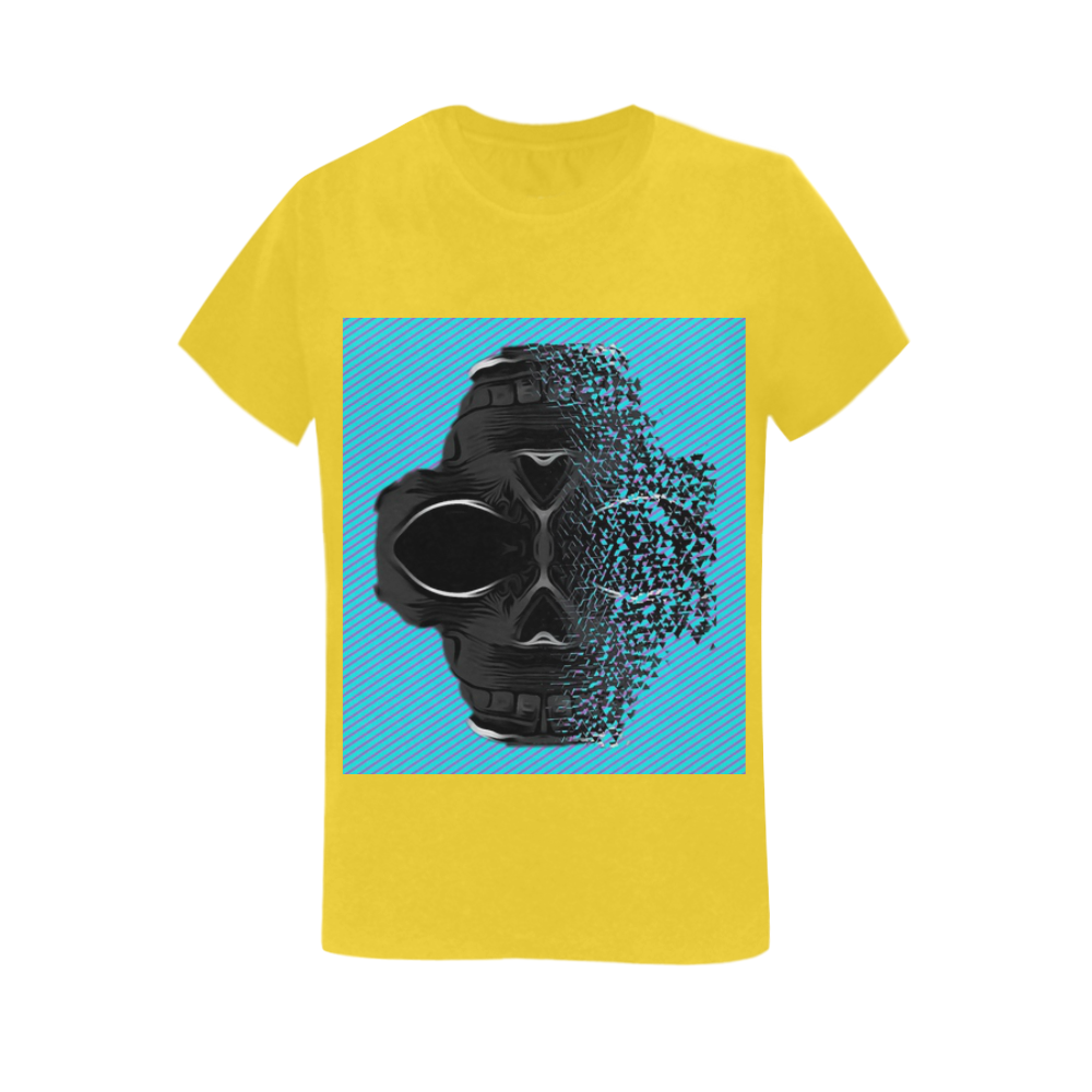fractal black skull portrait with blue abstract background Women's T-Shirt in USA Size (Two Sides Printing)