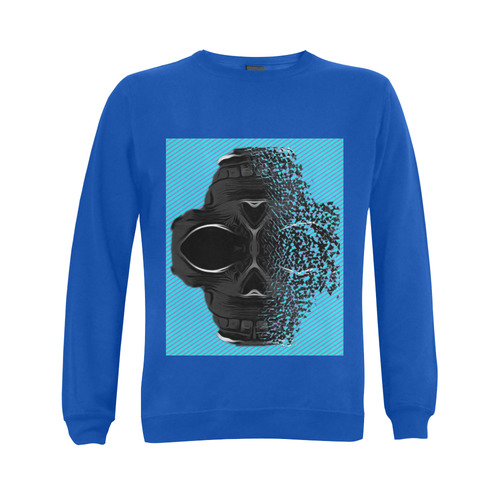 fractal black skull portrait with blue abstract background Gildan Crewneck Sweatshirt(NEW) (Model H01)