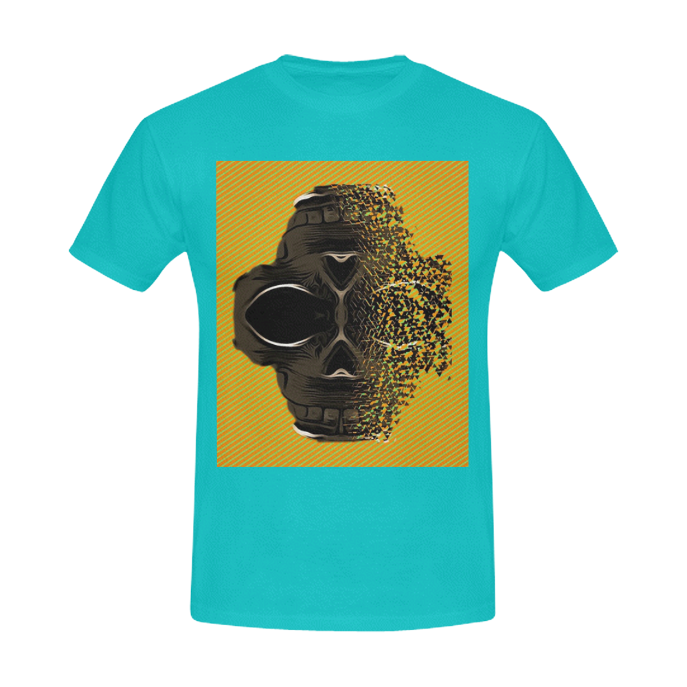 fractal black skull portrait with orange abstract background Men's Slim Fit T-shirt (Model T13)