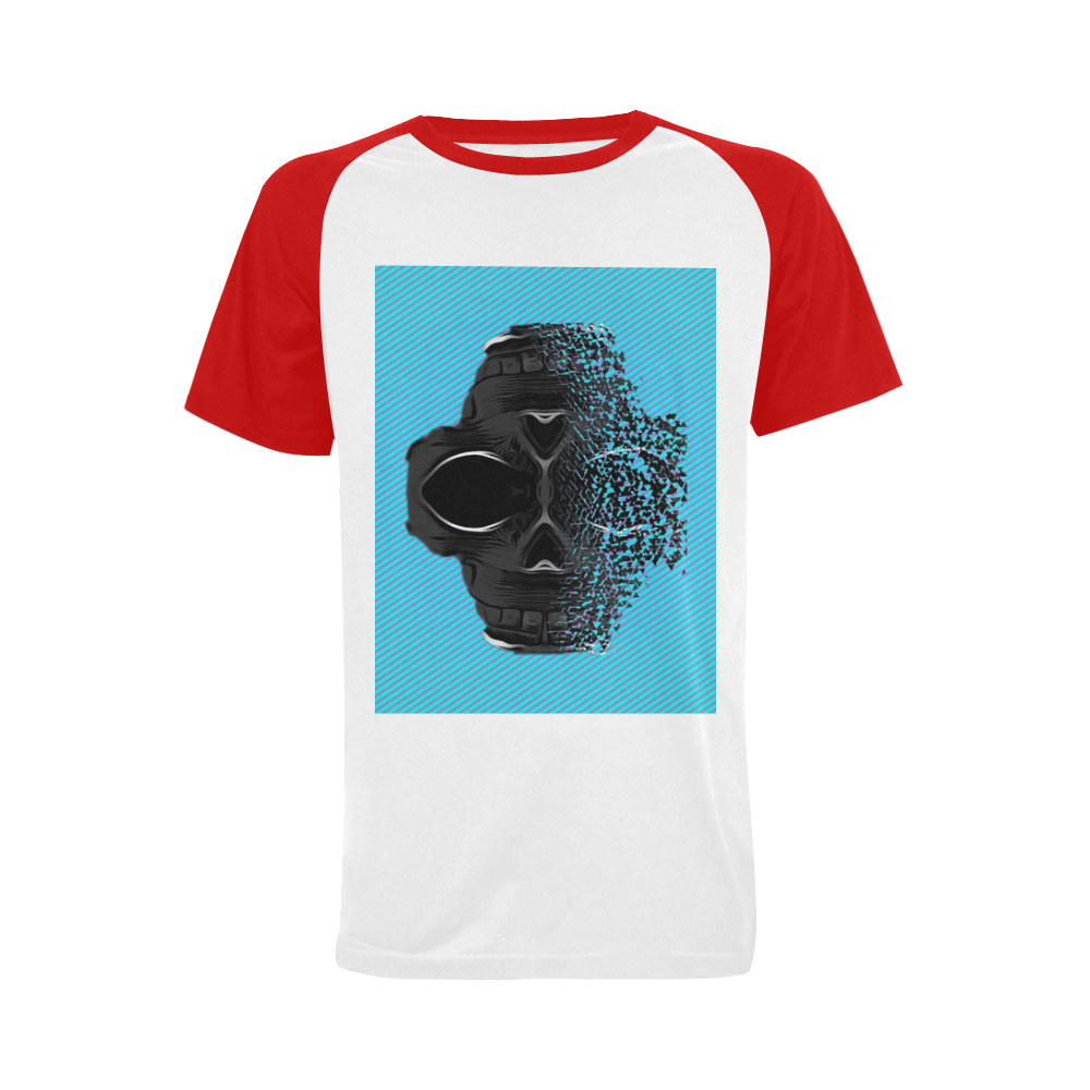 fractal black skull portrait with blue abstract background Men's Raglan T-shirt (USA Size) (Model T11)