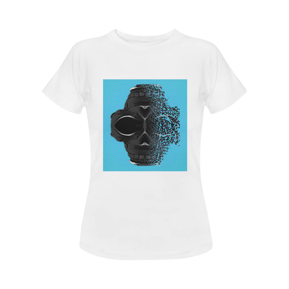 fractal black skull portrait with blue abstract background Women's Classic T-Shirt (Model T17）