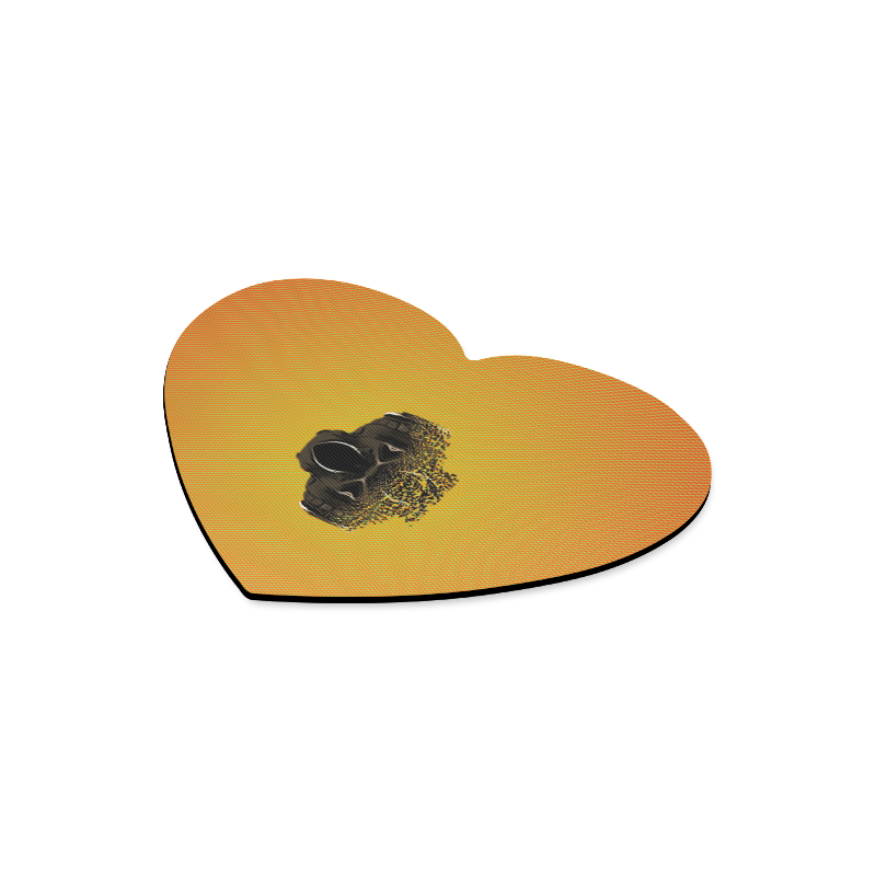 fractal black skull portrait with orange abstract background Heart-shaped Mousepad