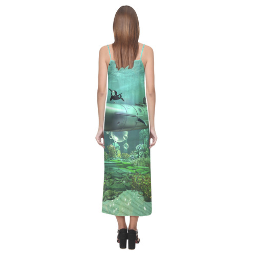 Awesome submarine with orca V-Neck Open Fork Long Dress(Model D18)