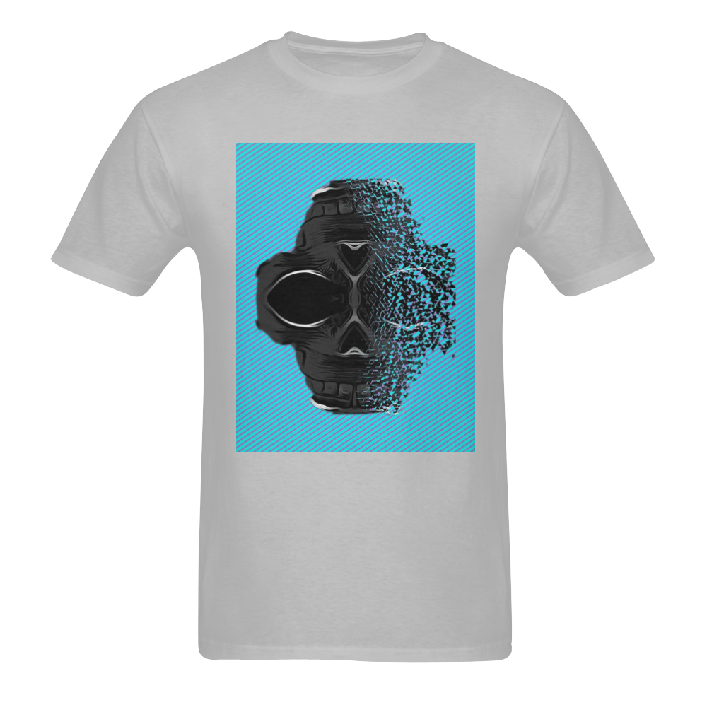 fractal black skull portrait with blue abstract background Men's T-Shirt in USA Size (Two Sides Printing)