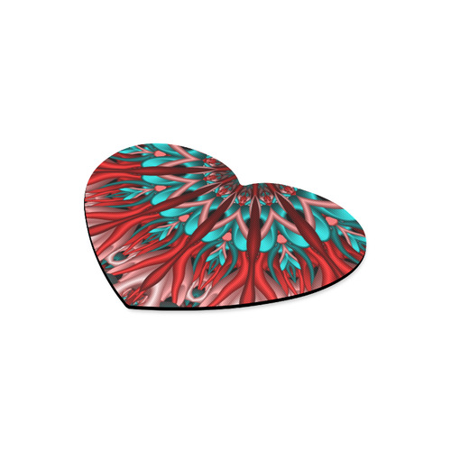 Pink teal fractal mandala Downwards Version Heart-shaped Mousepad
