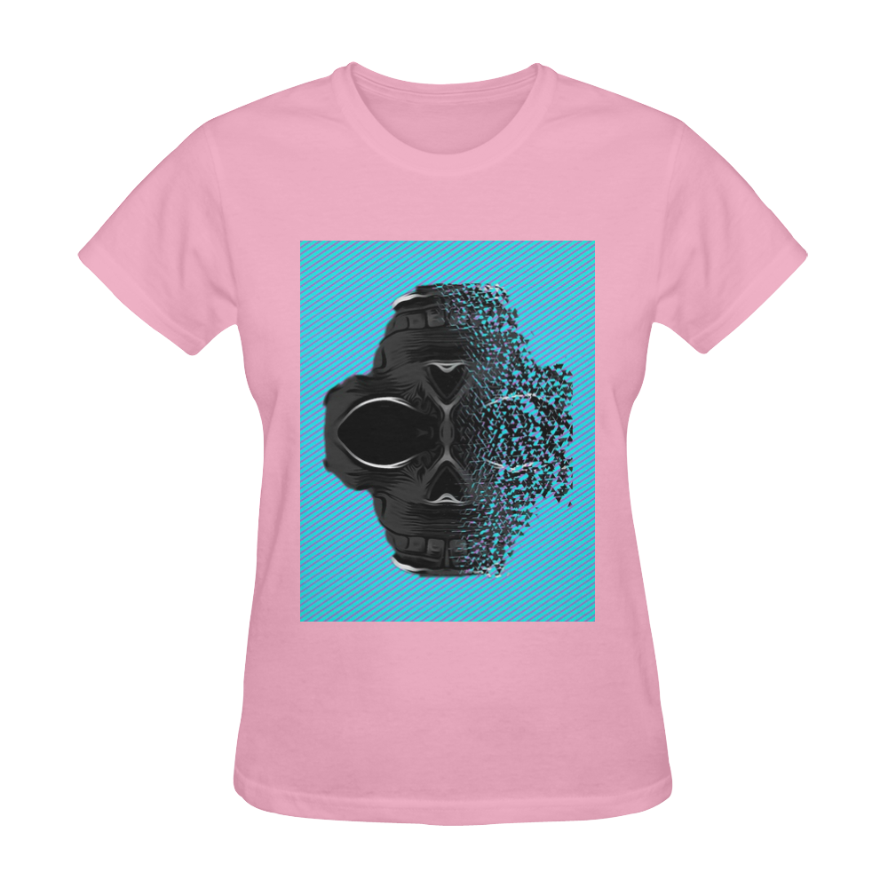 fractal black skull portrait with blue abstract background Sunny Women's T-shirt (Model T05)
