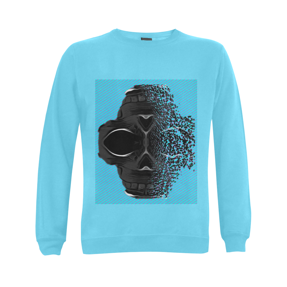 fractal black skull portrait with blue abstract background Gildan Crewneck Sweatshirt(NEW) (Model H01)