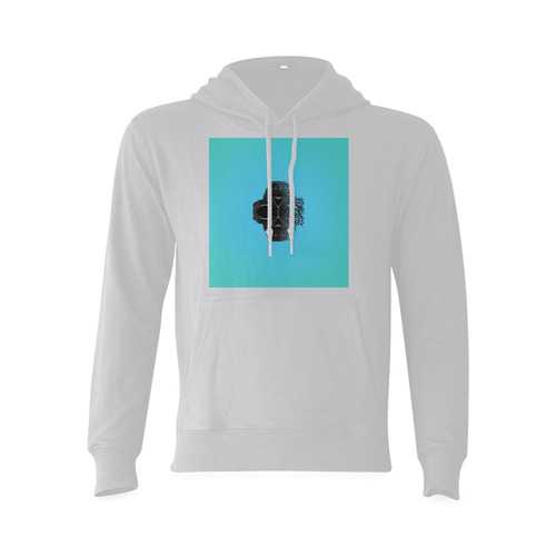 fractal black skull portrait with blue abstract background Oceanus Hoodie Sweatshirt (Model H03)